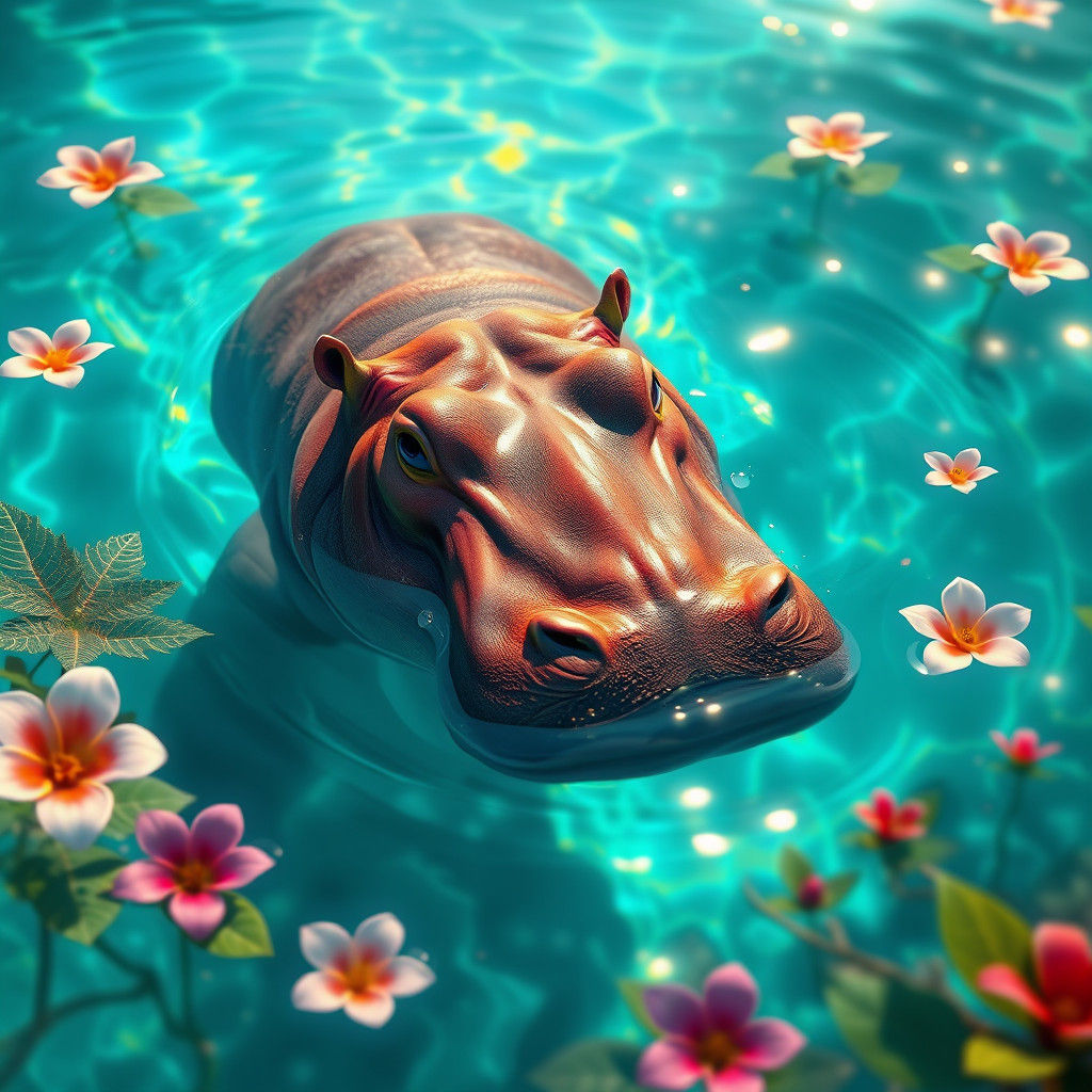 Hippopotamus in Iridescent Water: Fantasy Concept Art