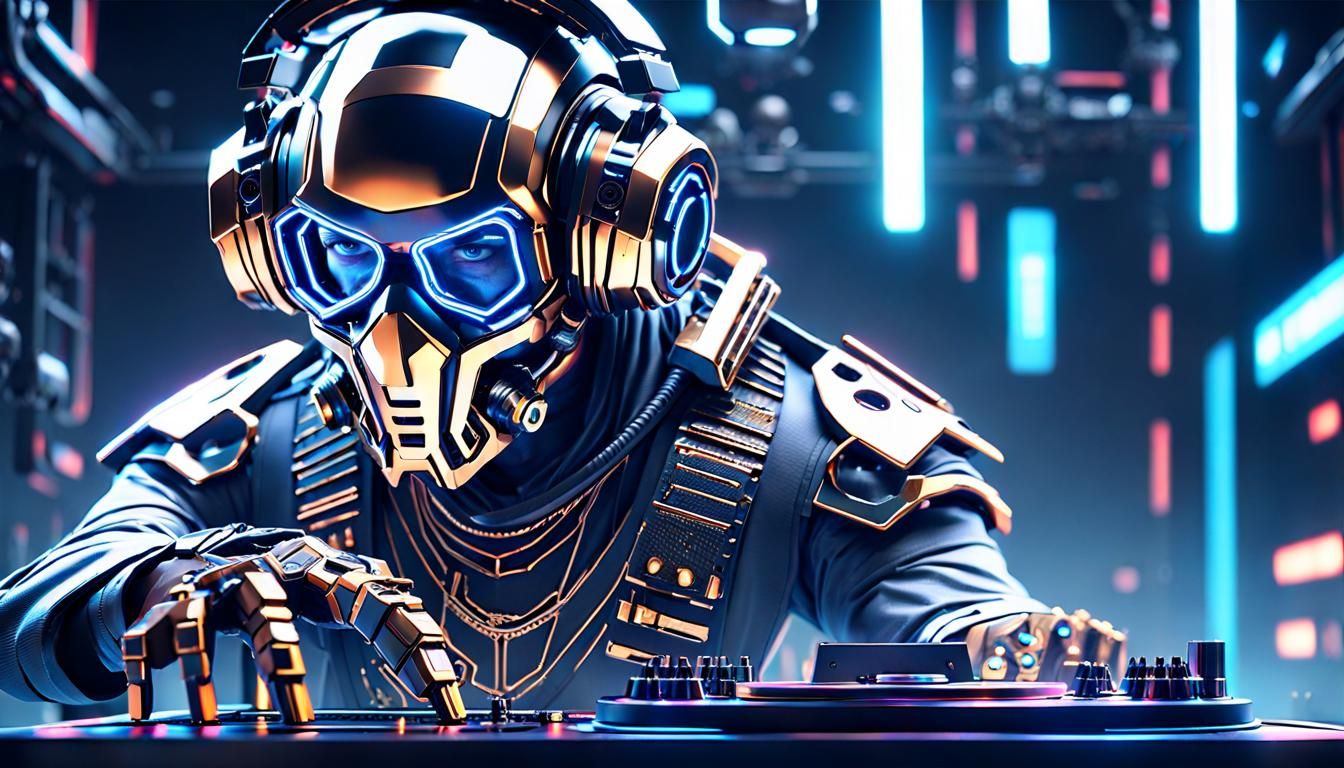 Futuristic DJ Party with Intricate Mech Details
