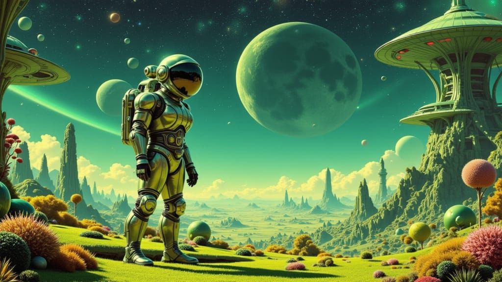 Astronaut on Alien World in Retro Sci-Fi Style