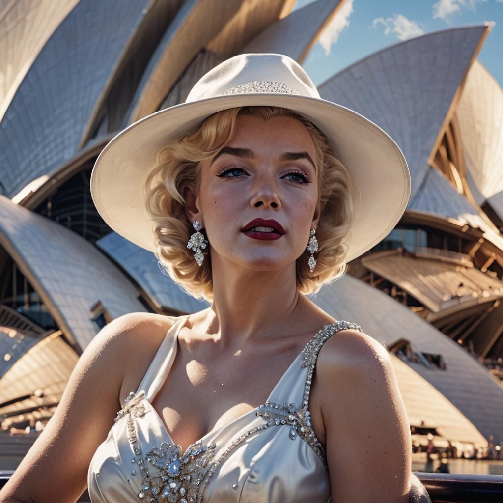 Marilyn at Sydney Opera House in Digital Art Style