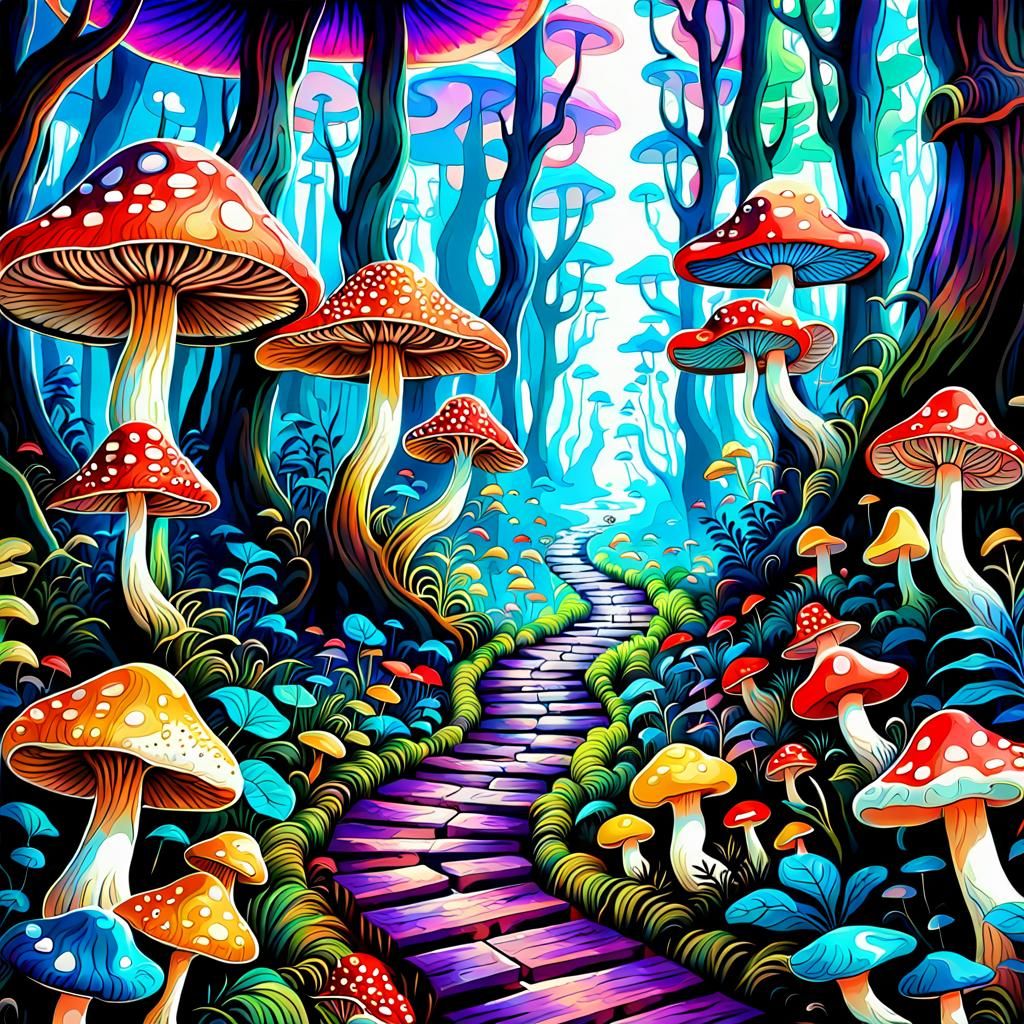 Psychedelic Mushroom Forest Pathway: A Fantasy Masterpiece