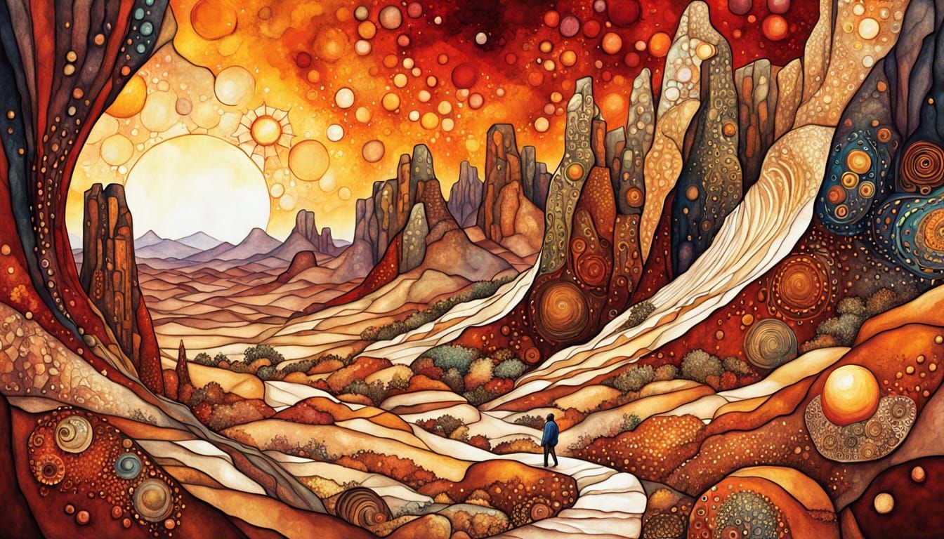 Fantastical Desert Canyon in Alcohol Ink Style