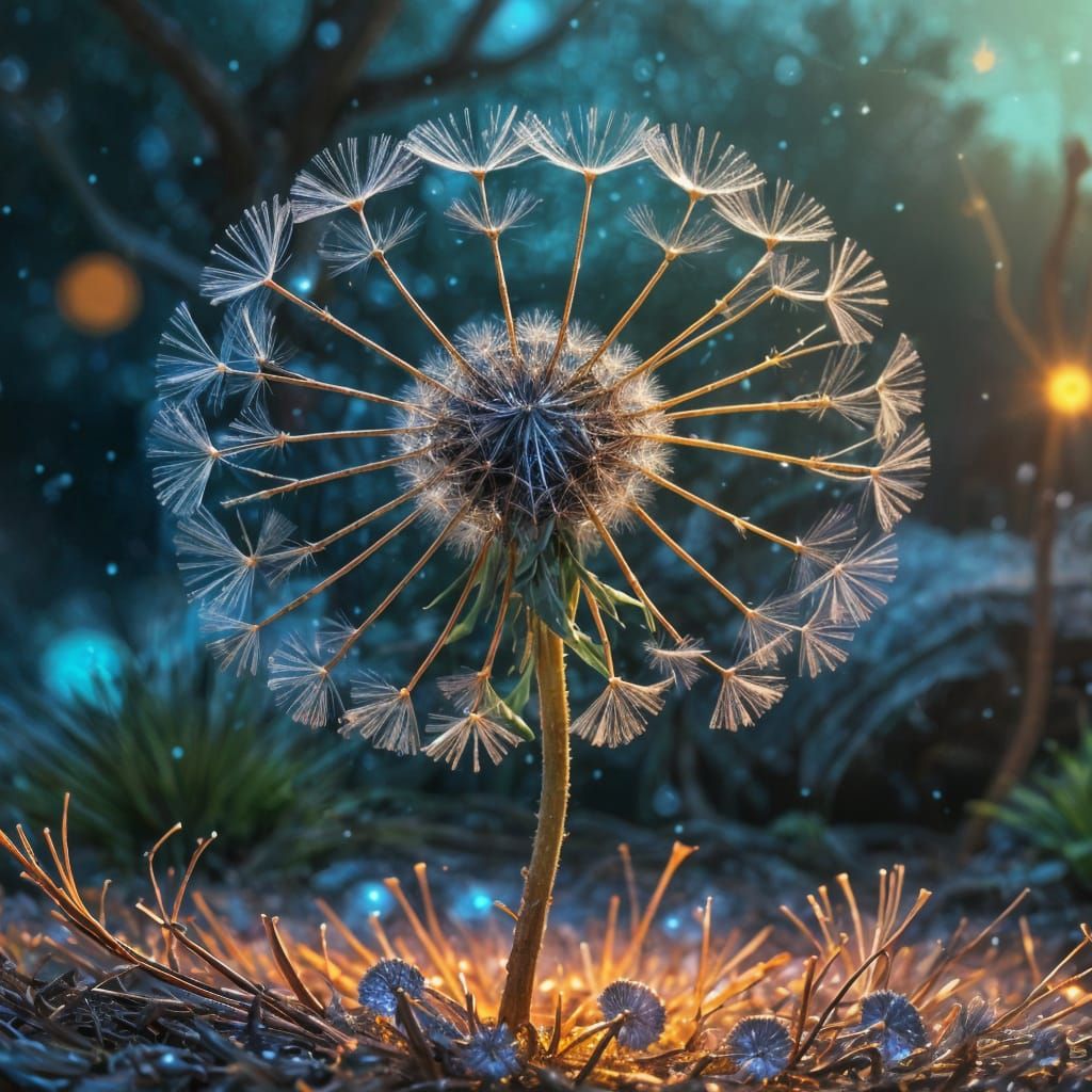 Close-up of a neuron dandelion, Broken Glass effect, bokeh background, stunning, something that even doesn't exist, myth...