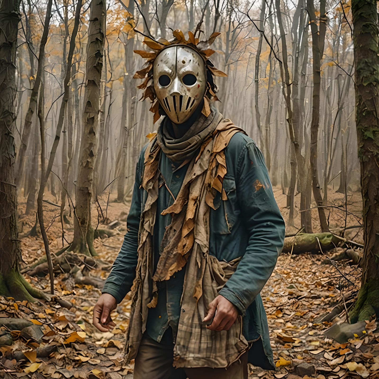 Masked Forest Dweller in Falling Leaves