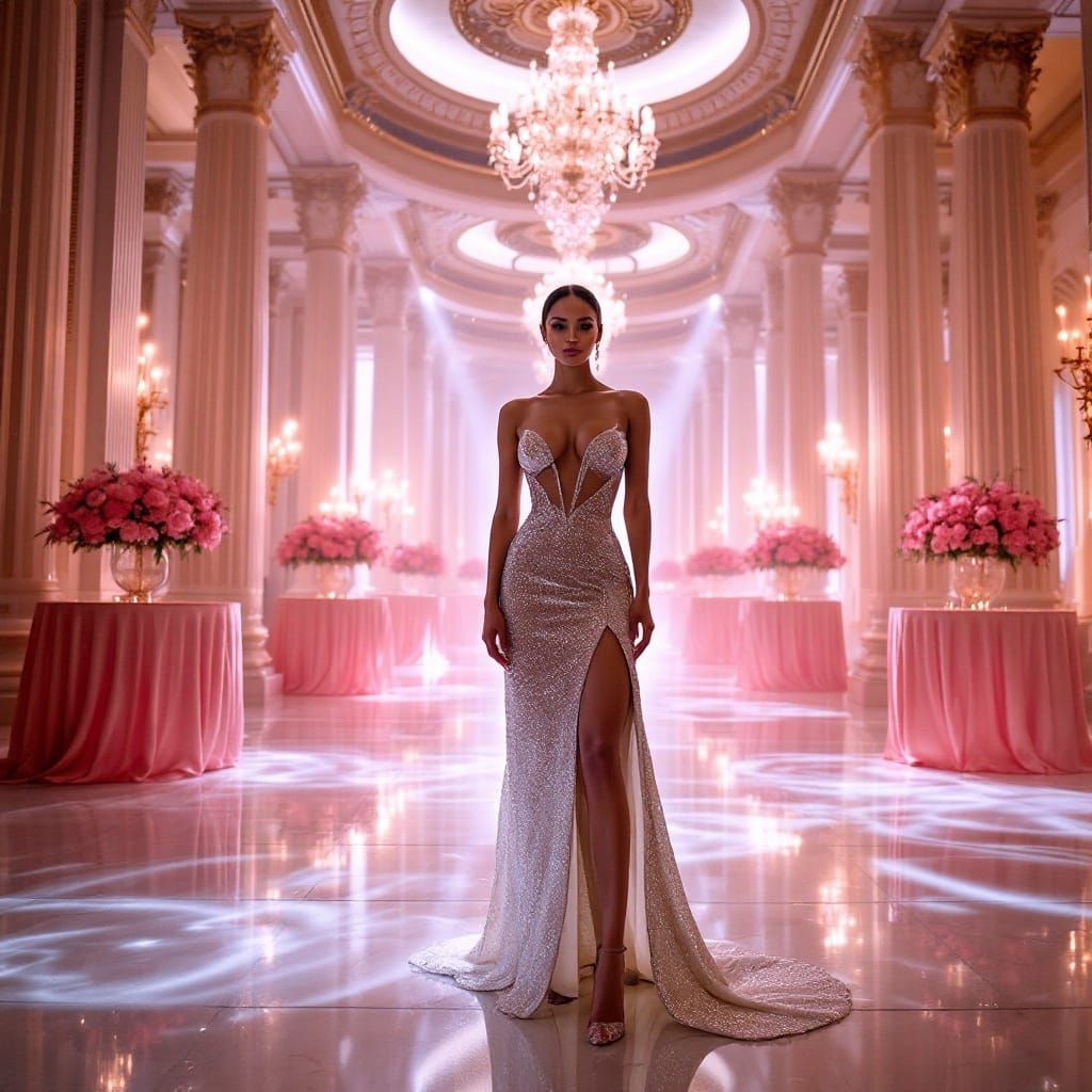 Elegant Woman in a Luxurious Ballroom