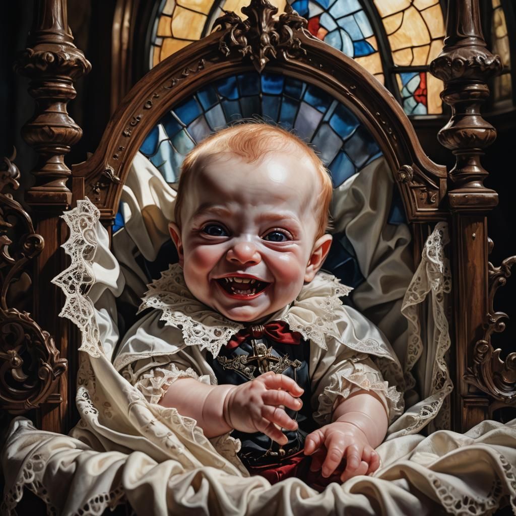Cute Vampire Baby Portrait in Hyper-Realism Style