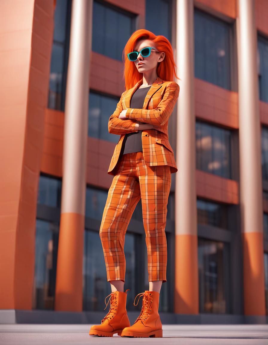 Orange Plaid Woman: 3D Digital Art