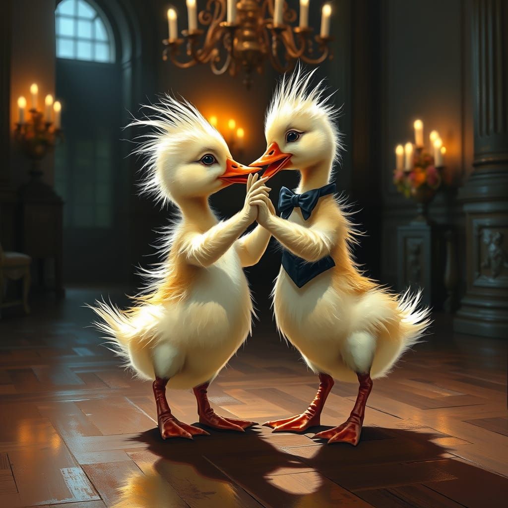 Ducklings' Tango: A Baroque-Inspired Digital Painting