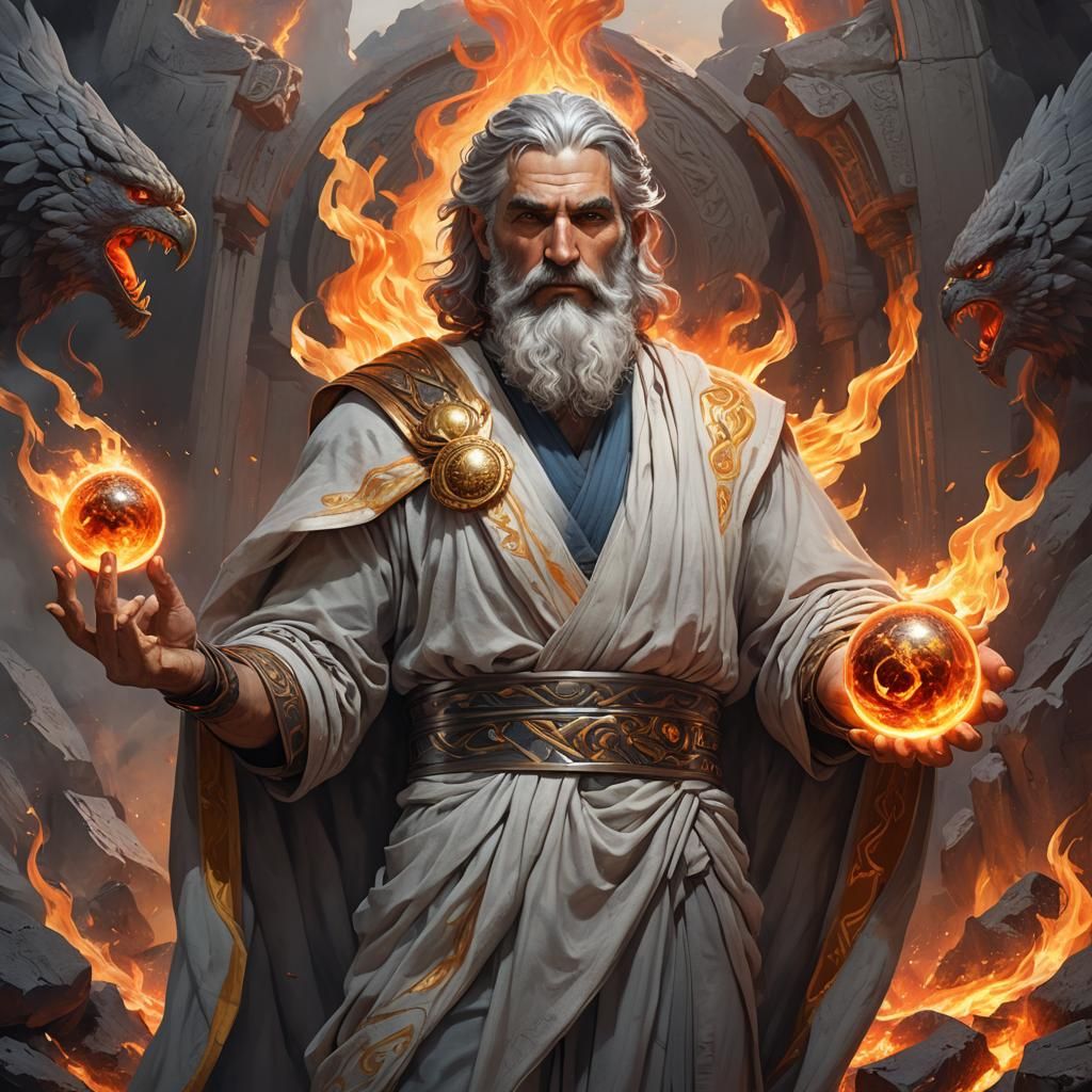 Prometheus Portrait with Fire, Hyperdetailed Concept Art