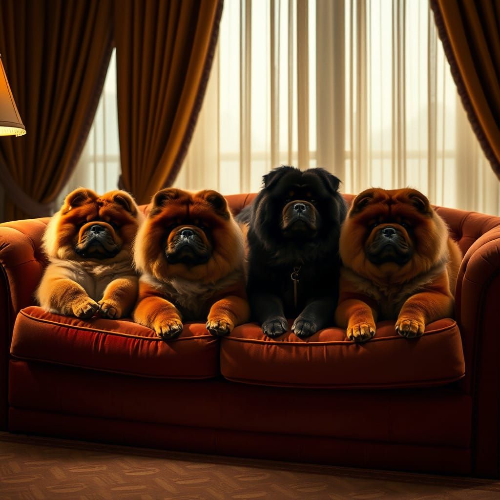 Majestic Chow Chows on Plush Velvet Sofas