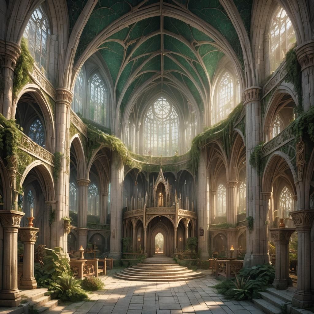 Elven Fantasy Temple Nave: Magic and Time