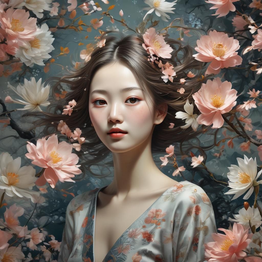 Surreal Japanese Woman Portrait in Pastel Colors