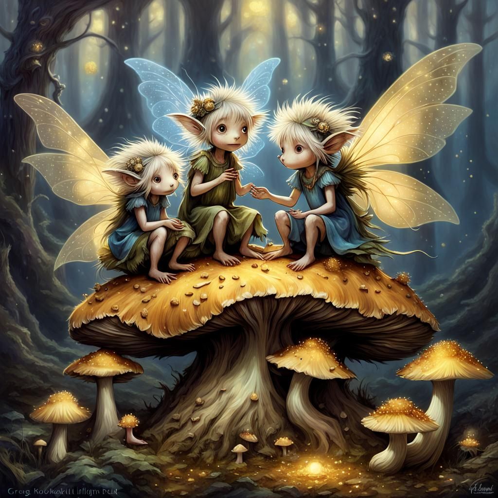 Mischievous Fairies in Enchanted Forest, Dark Fantasy Art