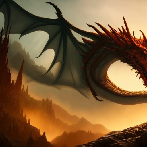 Majestic Dragon in Detailed Matte Painting Style