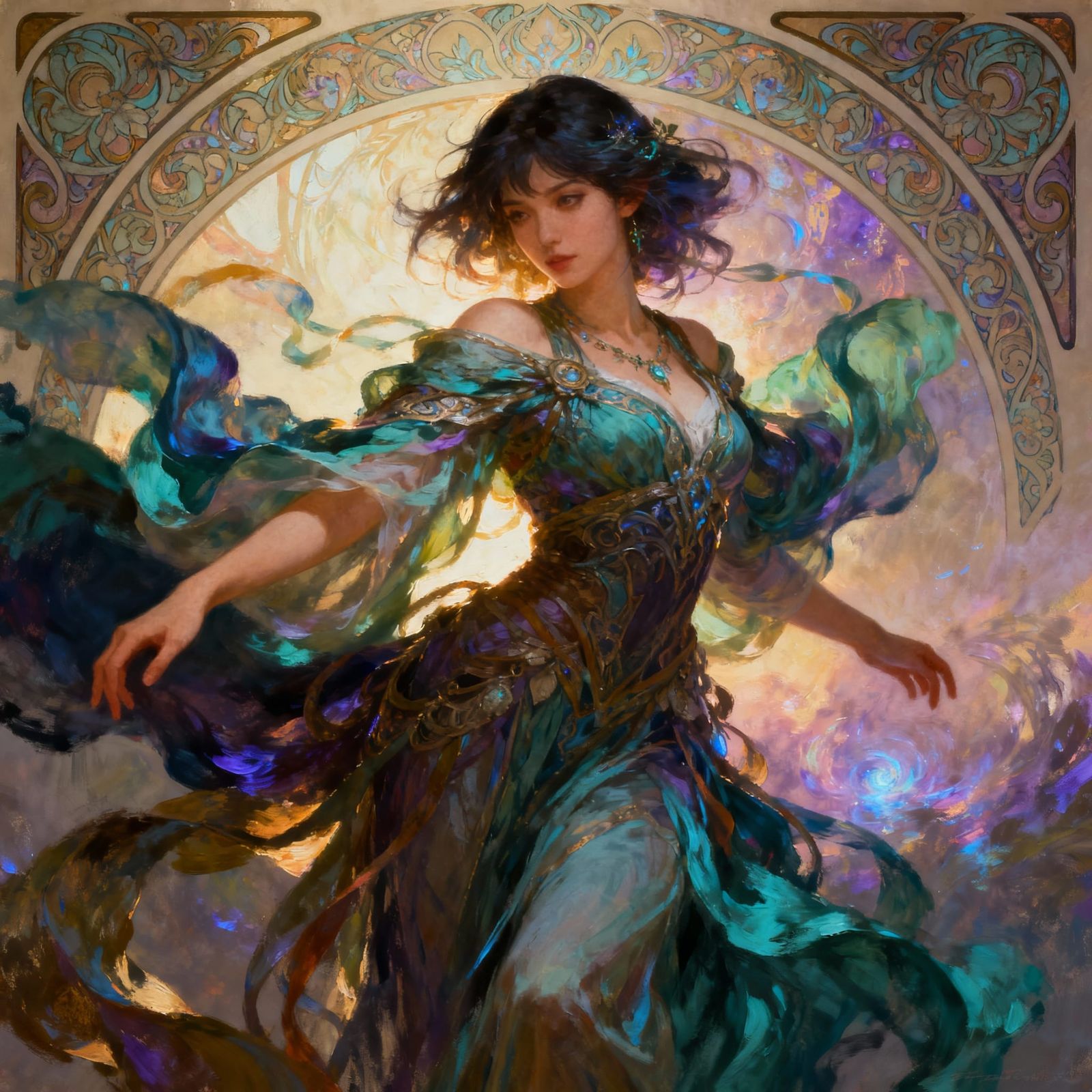 Fantasy Masterpiece Painting of Ria Hagane by WLOP and Mucha...