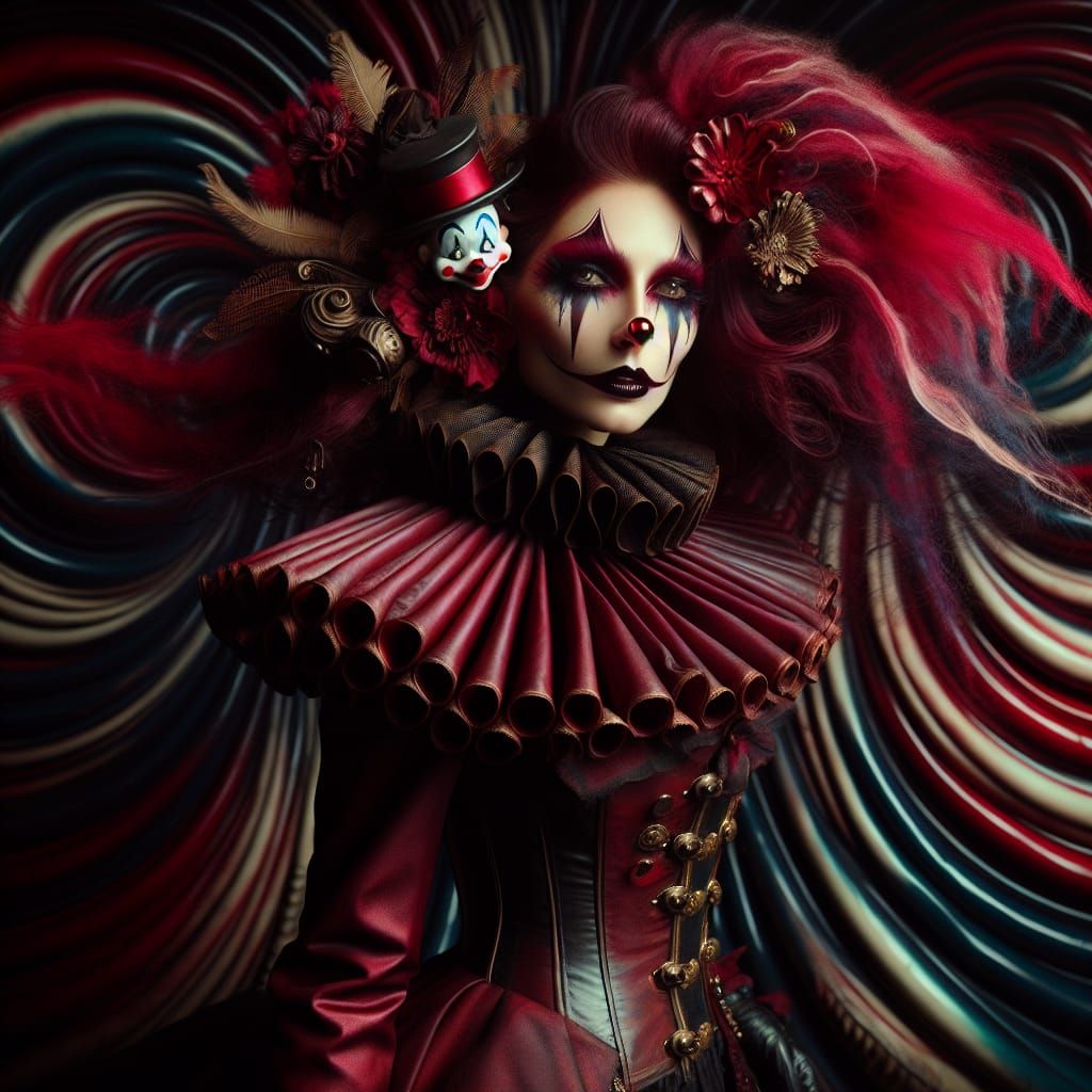 Clownpunk Woman in Swirling Vortexes, Tanbi Kei Style