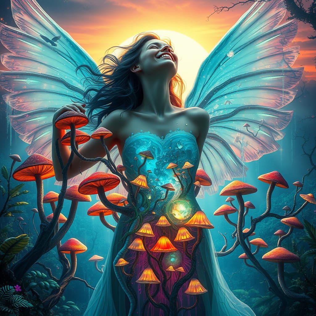 Melting Sunset Surrealism with Wings and Whimsy