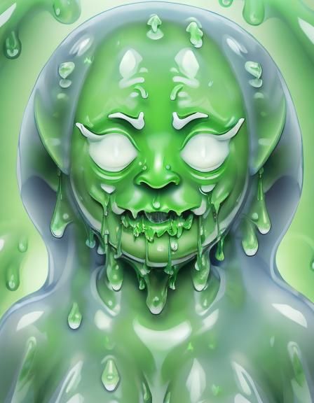 Translucent Slime Girl with Dripping Slime Face