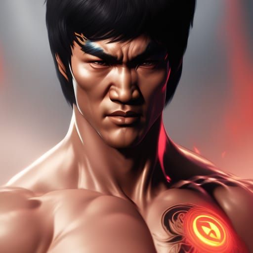 Dynamic Portrait of Bruce Lee in Action