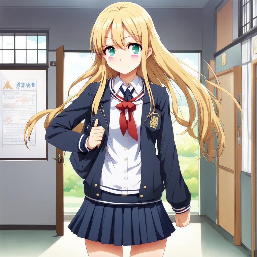 Blonde Anime Girl in School Uniform