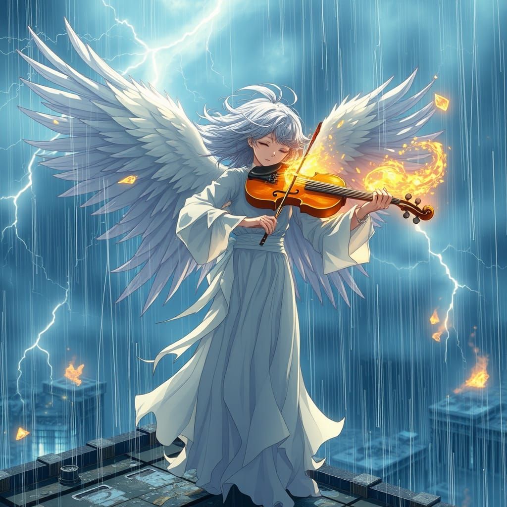 Hyper-Realistic Anime Masterpiece of a Lone Violinist in a S...