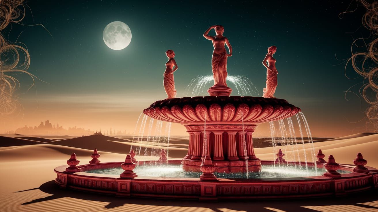 Desert Fountain of Three Goddesses in Digital Art