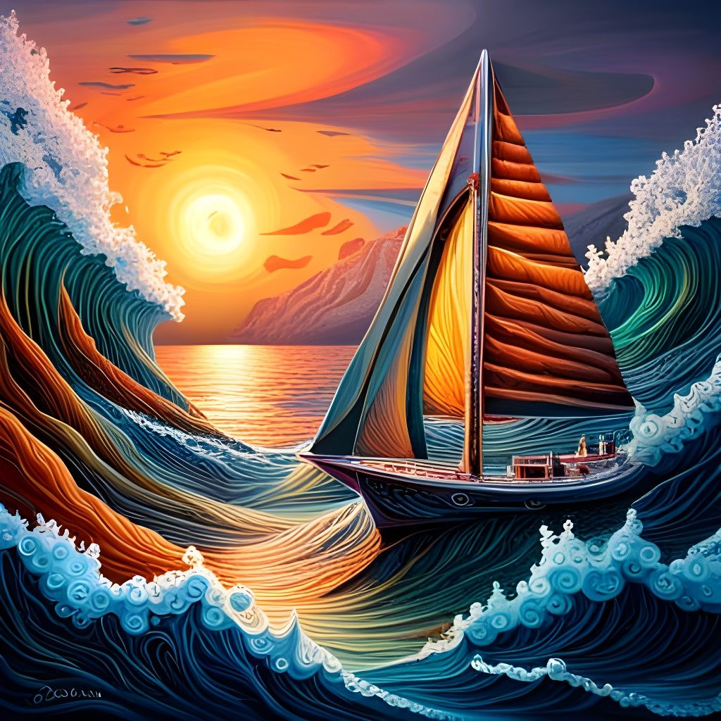 Sailboat and Giant Squid Arm in Paper Quilling Style