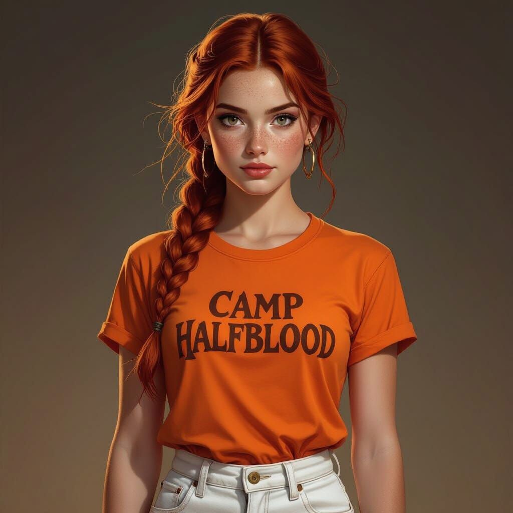 Daughter of Ares with Red Braid and Camp Halfblood Shirt