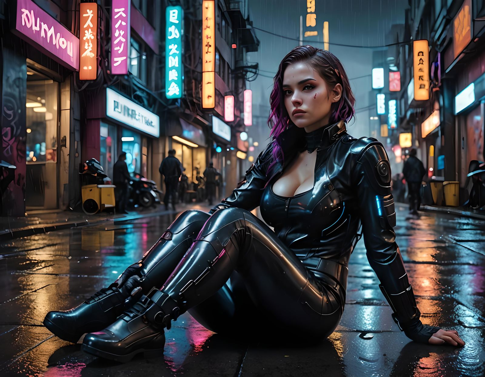Cyberpunk Woman in Latex Suit, Photorealistic Style