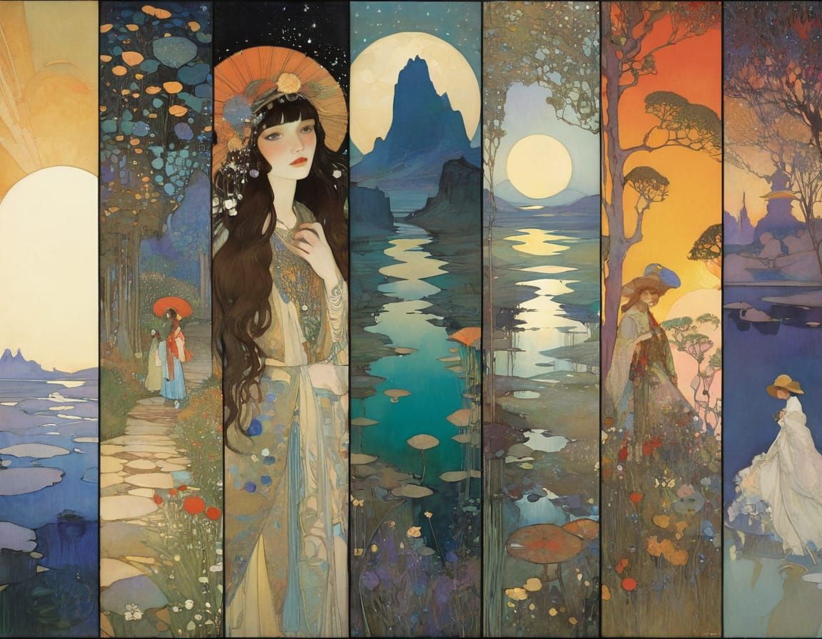 Mountain People in Art Nouveau Style