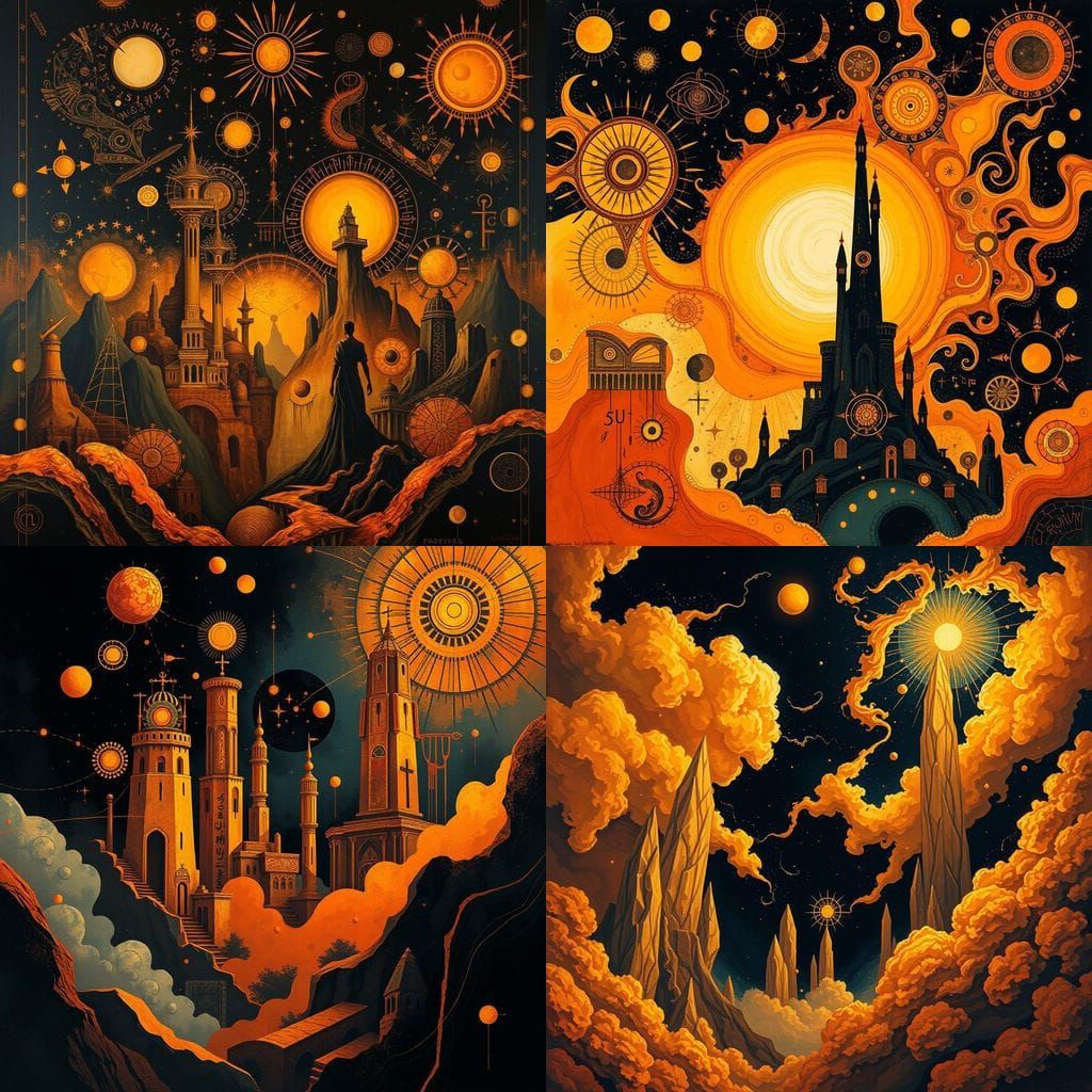Cosmic Dreamscape in Vibrant Golden-Orange Hues