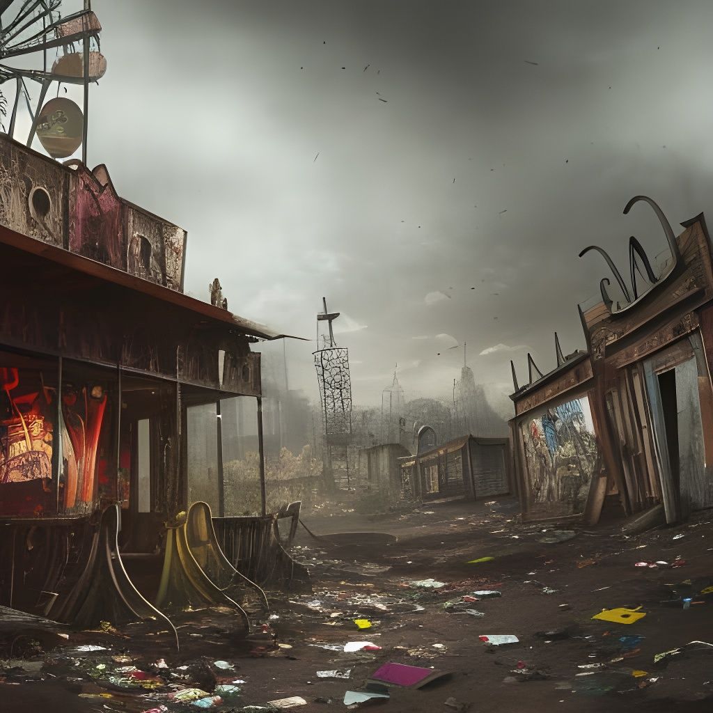 Eerie Abandoned Carnival Ghost Town in Hyperdetailed Style