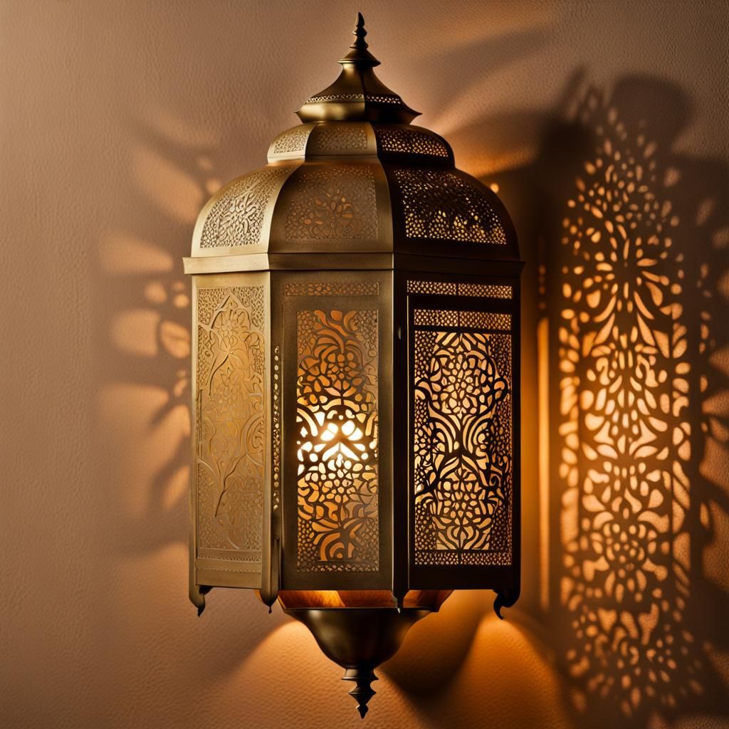 Ornate Moroccan Sconce Lamp with Golden Light