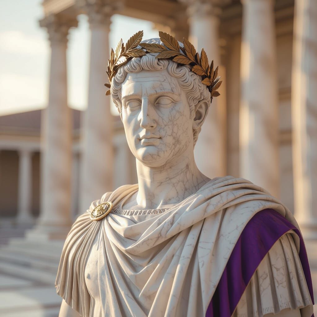 Emperor Augustus Marble Statue Portrait in Golden Hour Light