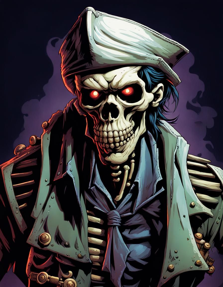 Undead Pirate Captain Cursed by Voodoo: Comic Book Art