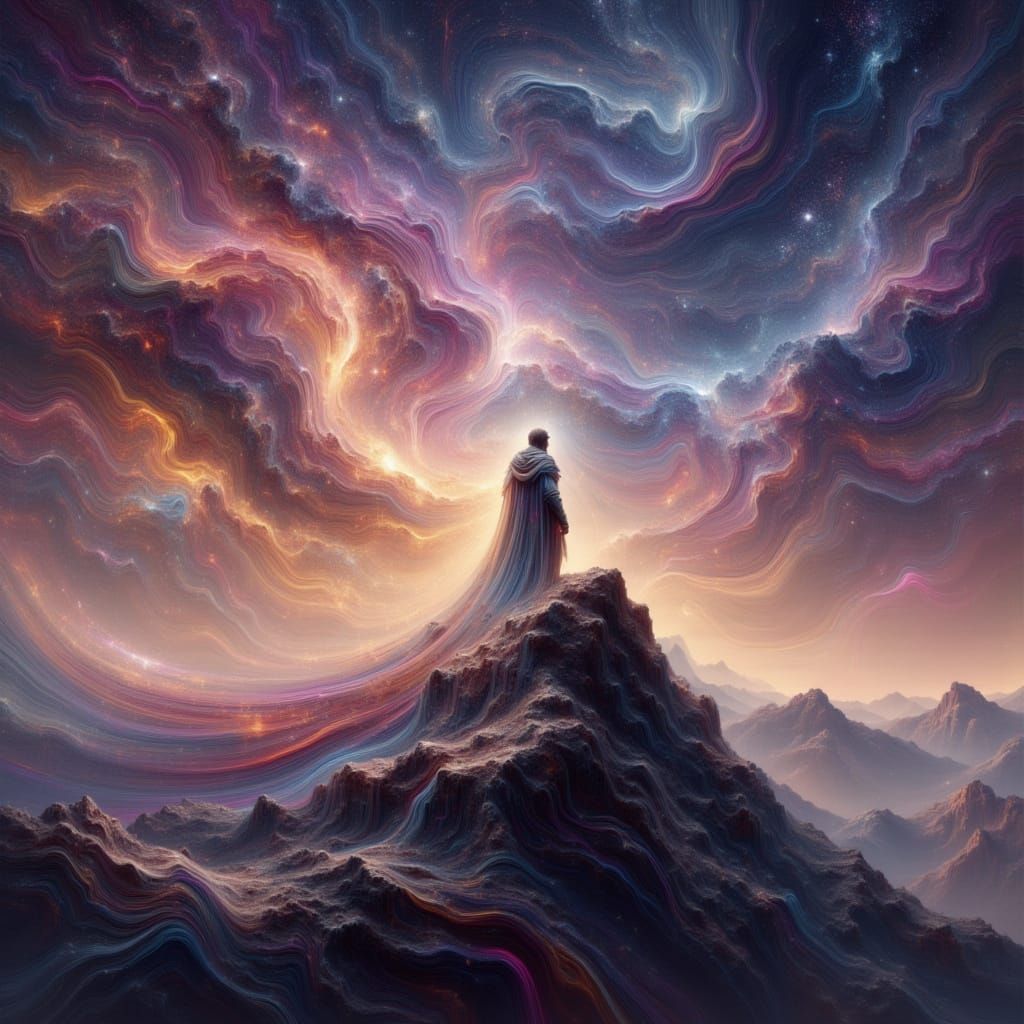 Celestial Warrior on Windswept Peak as Digital Painting