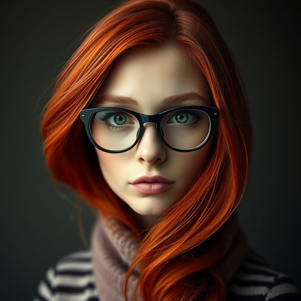 Red-Haired Woman Portrait in Burtonesque Style