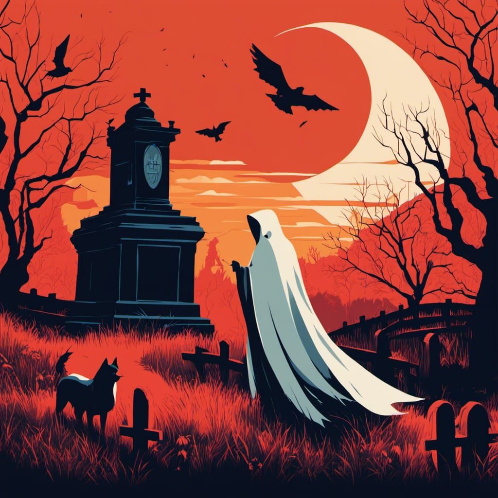 Minimalist Ghost Haunts Graveyard in Studio Photo