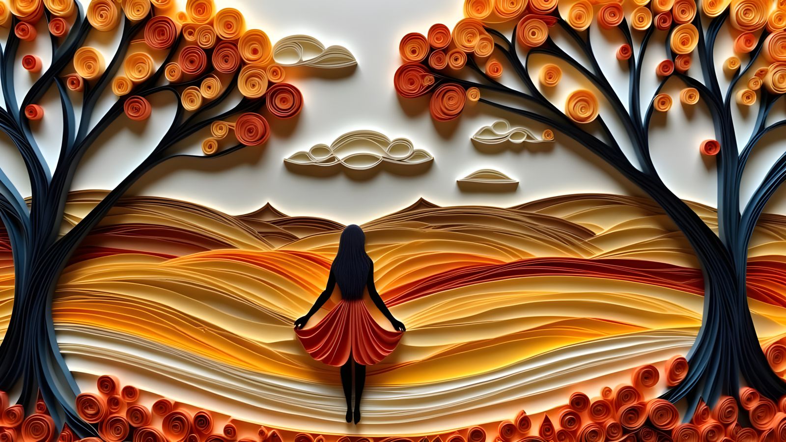 Paper Art Woman in Earth Tones, Collage Style