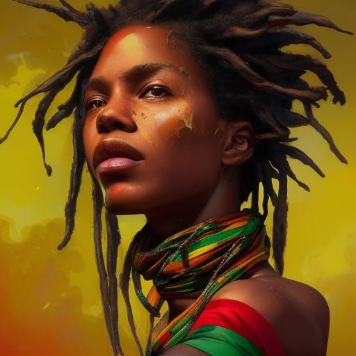 Vibrant Rasta Girl Portrait in Digital Art Style