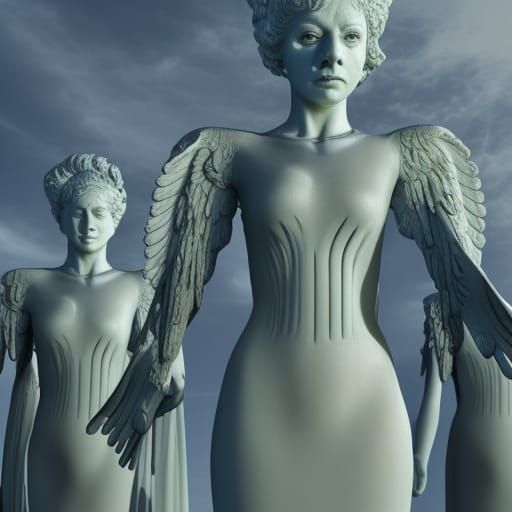 Weeping Angels in Sci-Fi Brutalist Concept Art