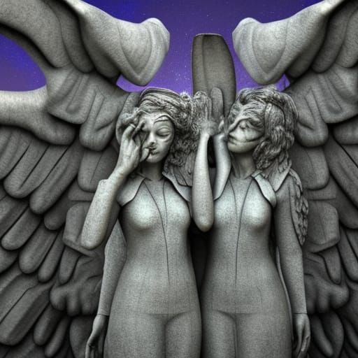 Weeping Angels in Brutalist Sci-Fi Style