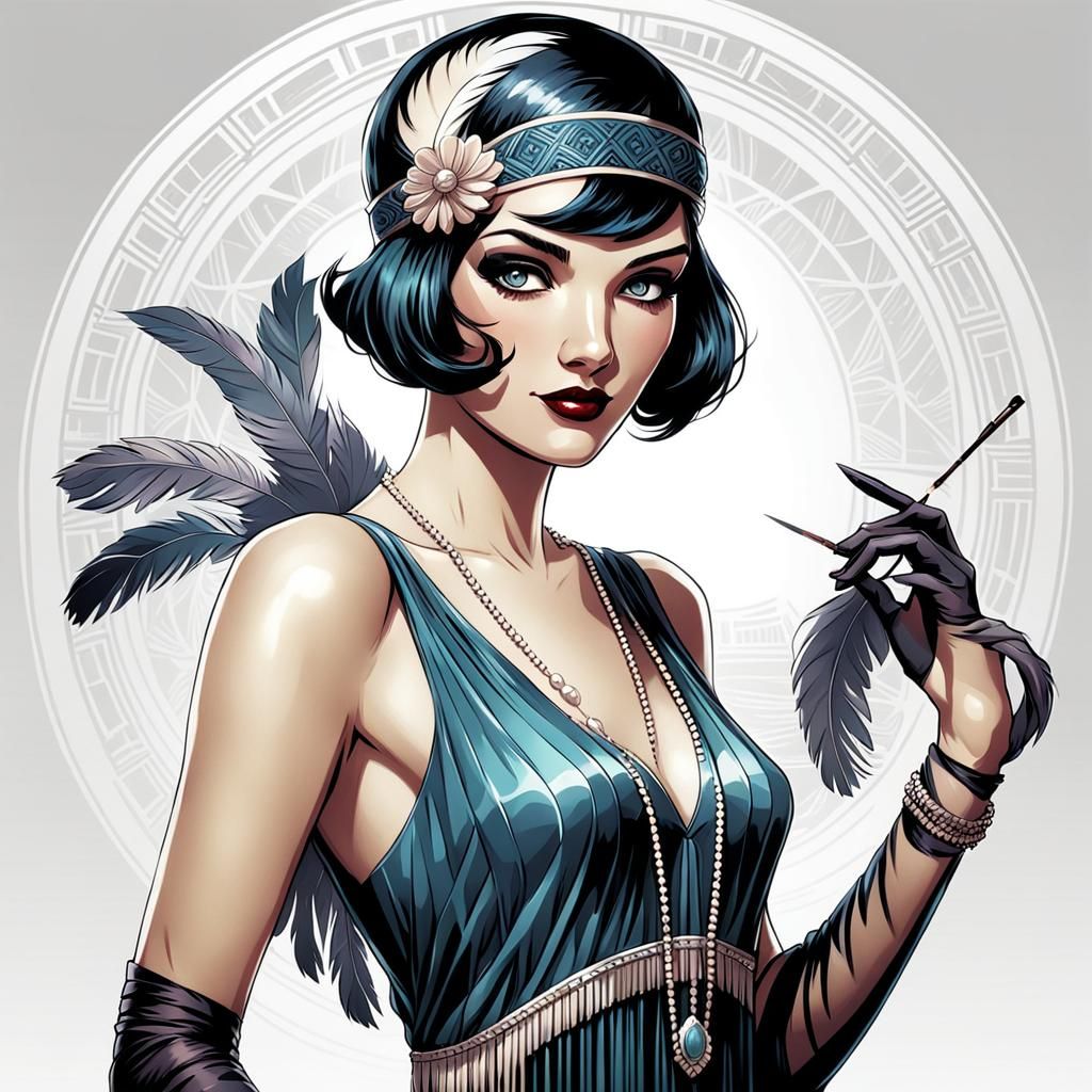 Elegant Flapper Girl Illustration in 2D Style