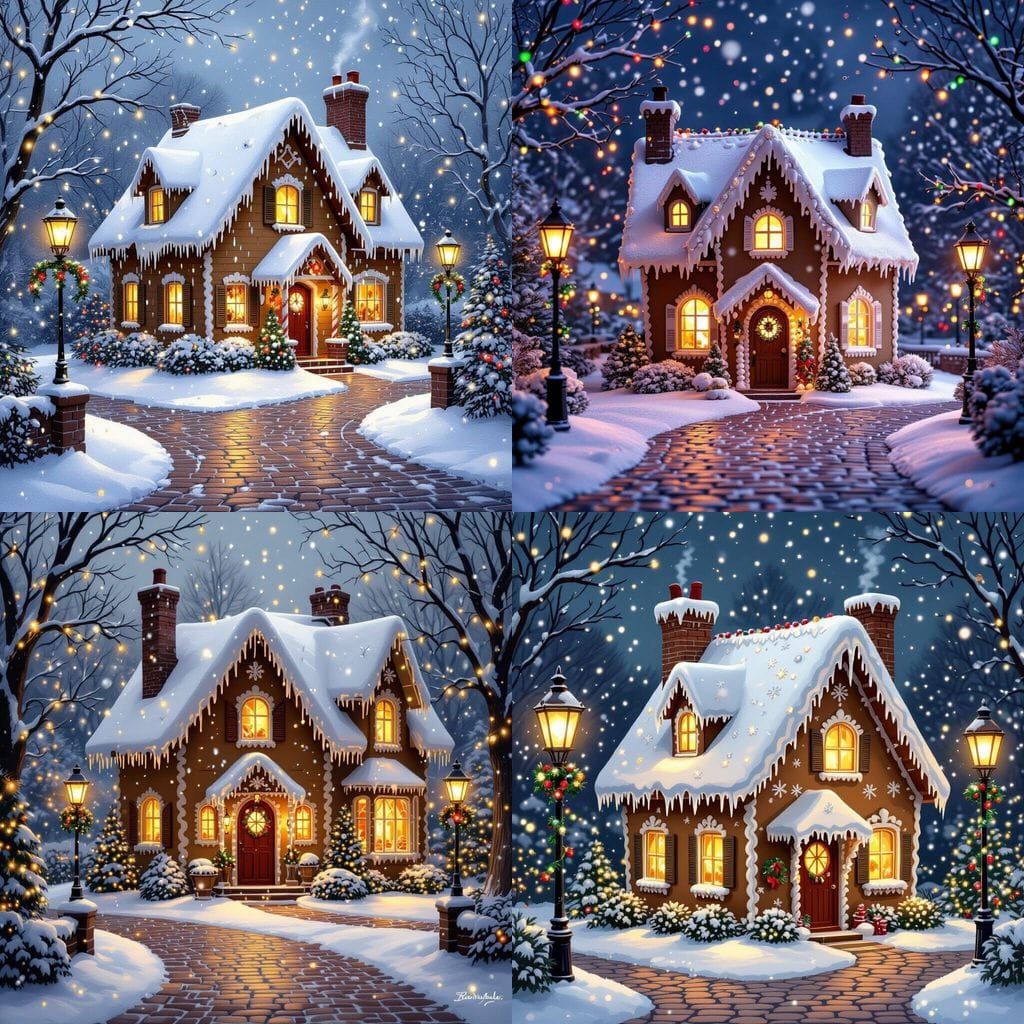 Cozy Gingerbread House in Snowy Winter Wonderland