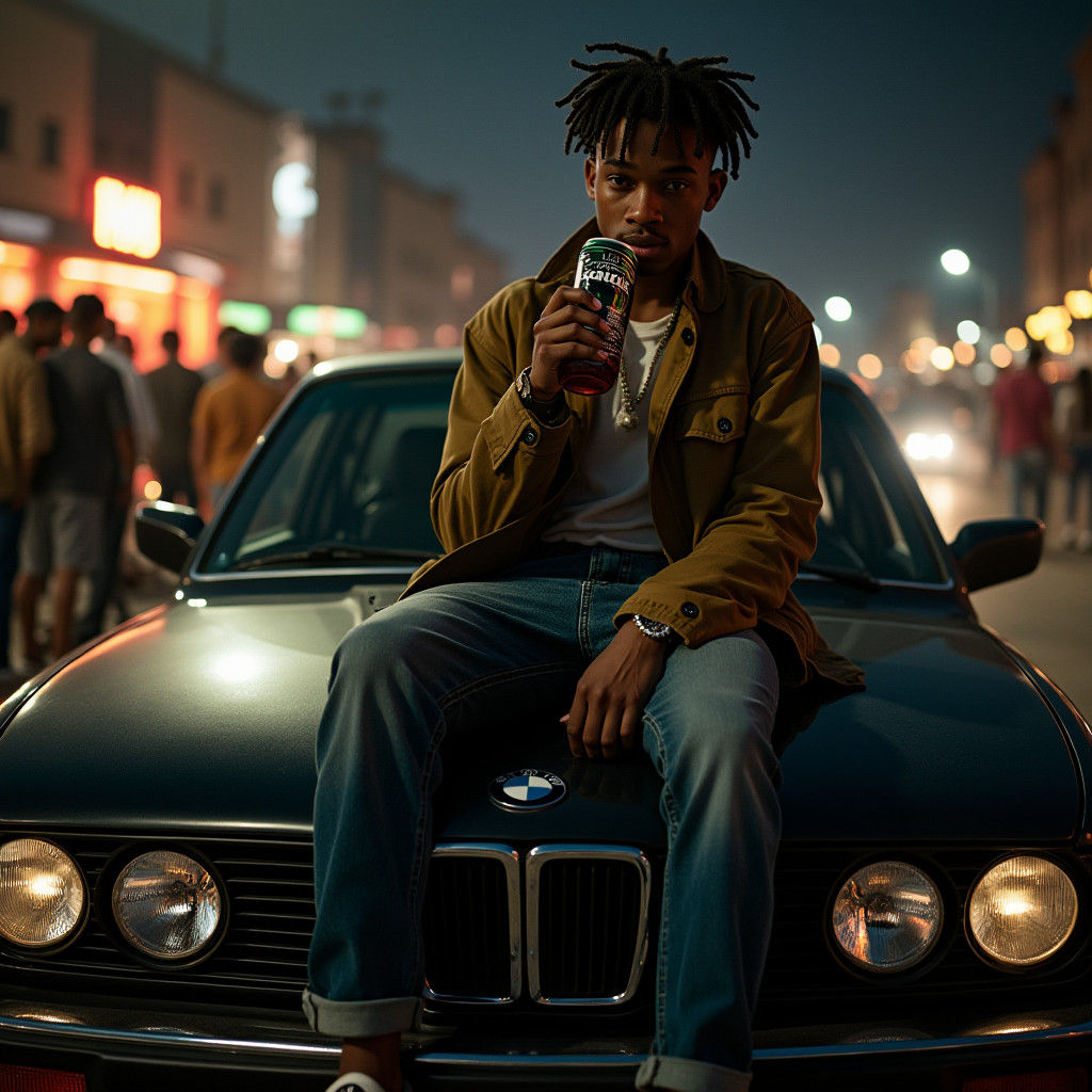 Young Man on BMW at Car Meet in Cinematic Style