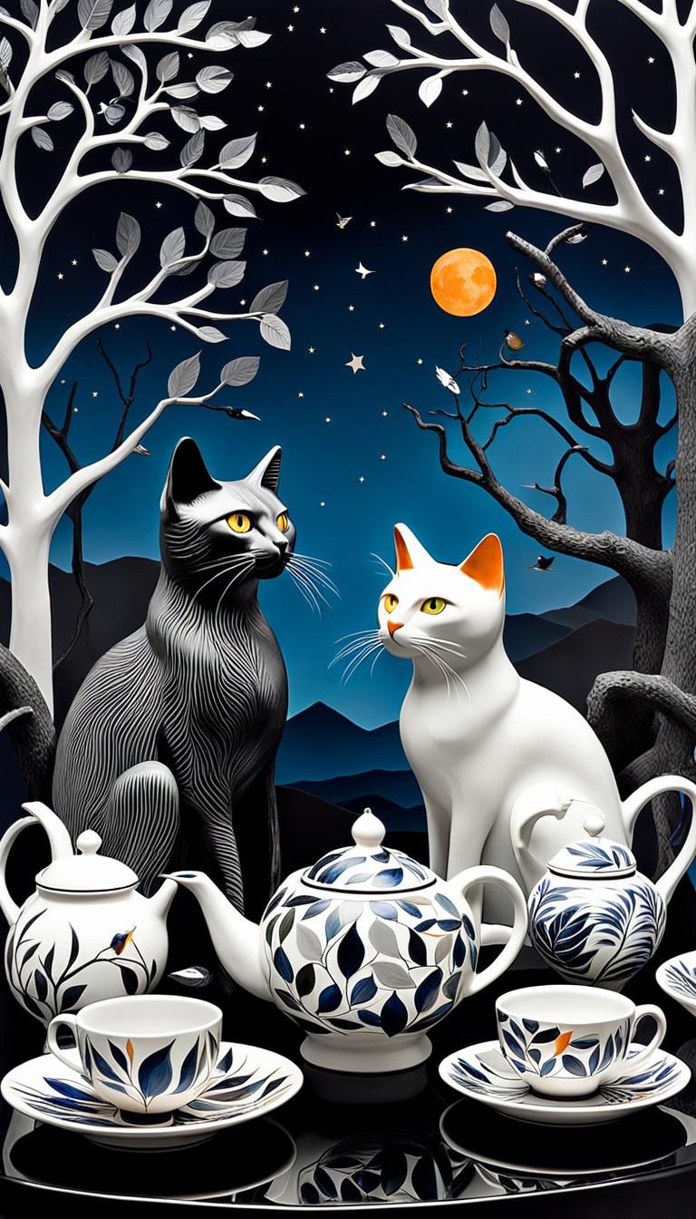 Orange Cats Gaze at Starry Night in Surreal Style