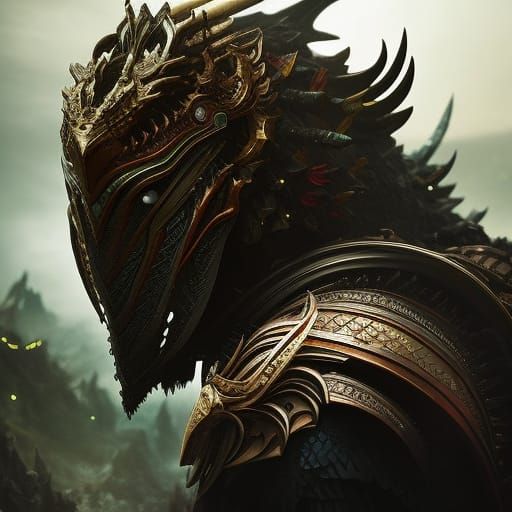 Majestic Dragon Knight Portrait in Hyperdetailed Fantasy Art