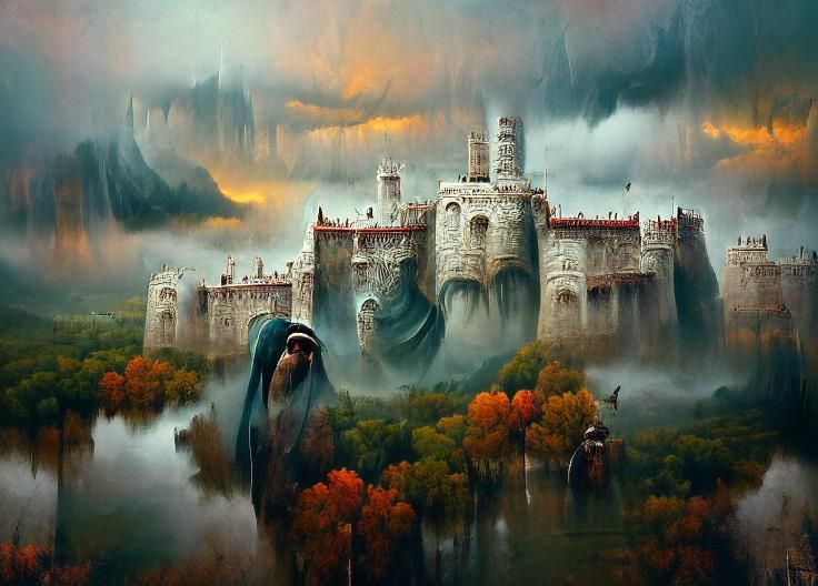 Mountain Fortress of a Tyrant: Epic Oil Painting
