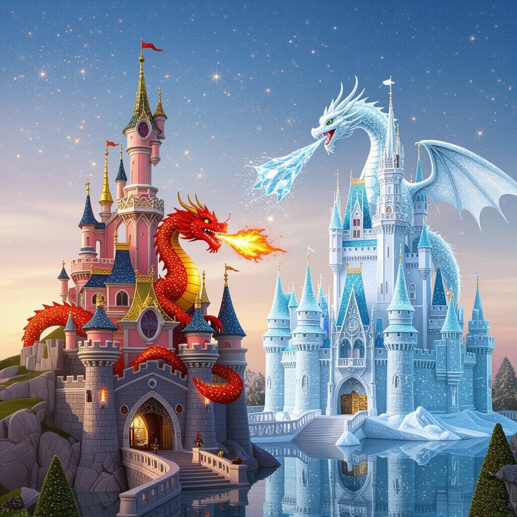 Fantasy Castles: Fire vs. Ice Dragon Showdown