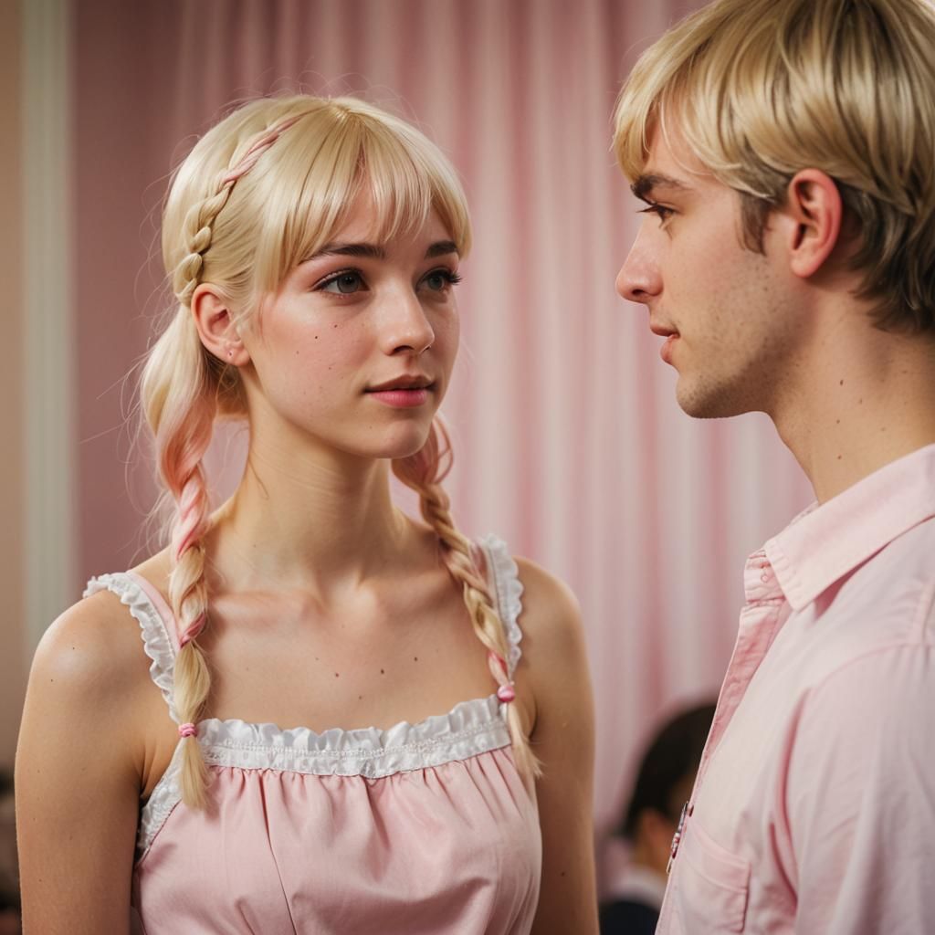 Tall Efebic Boy in Pastel Babydoll Dress, Whimsical Portrait